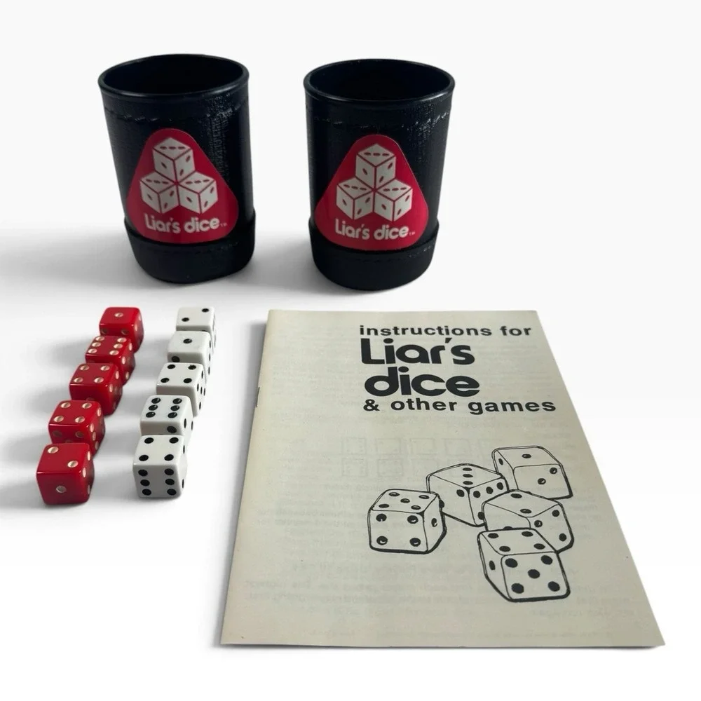 Vintage Liars Dice Game Set with 2 Cups 10 Dice and Instructions Original Box